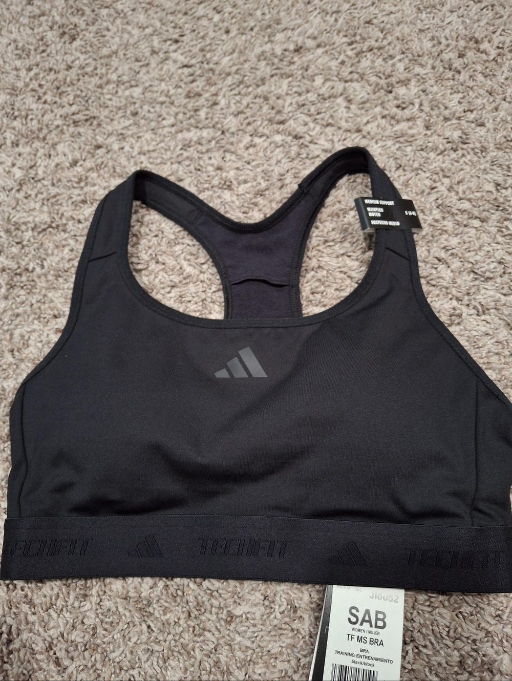 adidas Black Techfit Racerback Sports Bra with Logo Band 36AB - Picture 4 of 6